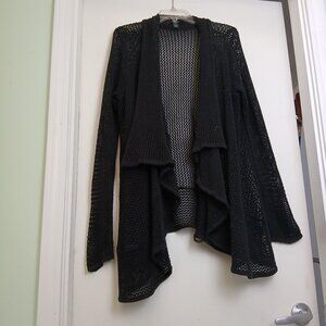 Distressed 9 West Black 'Crochet Duster' Fishnet Open Front Cardigan SzXL